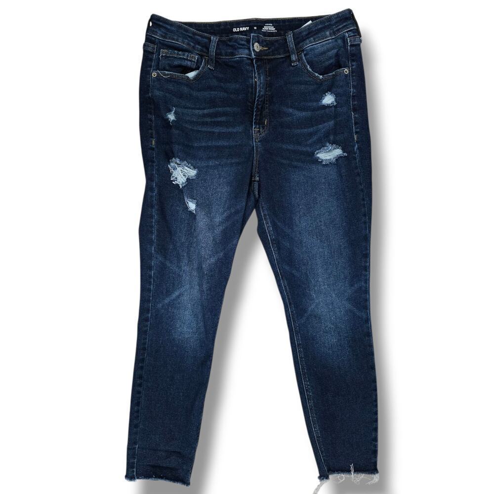 Old Navy Women’s High Rise Rockstar Super Skinny Distressed Raw Hem Jeans Sz 12